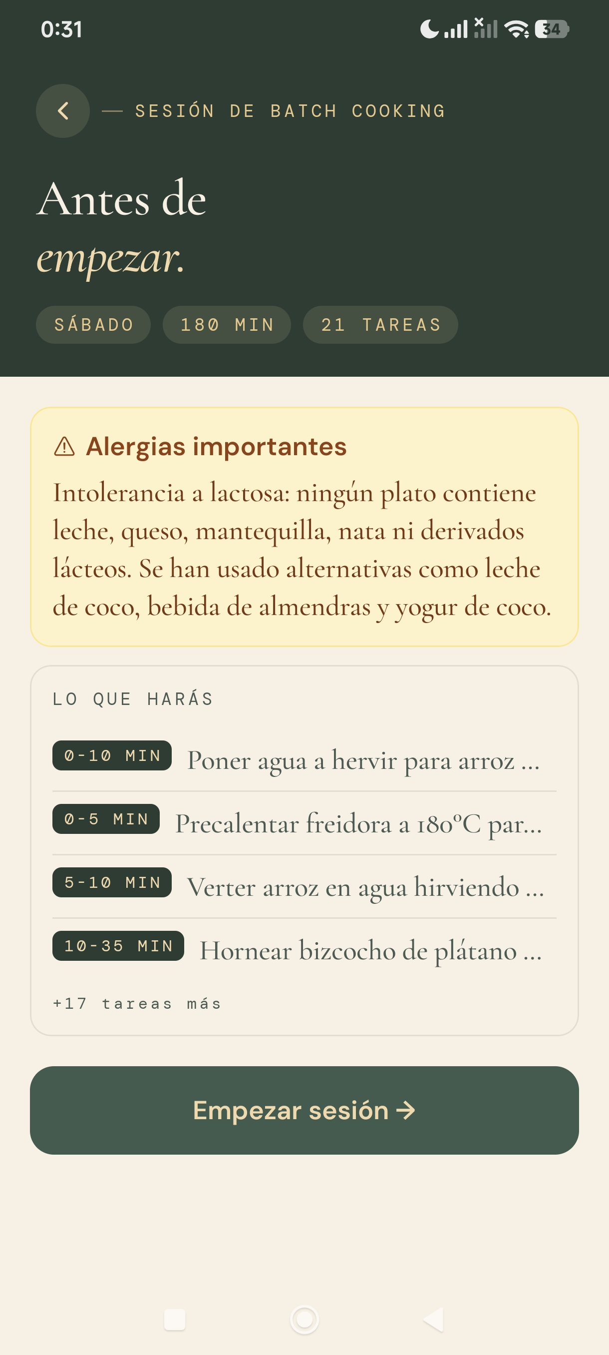 Timeline de batch cooking en Coquu