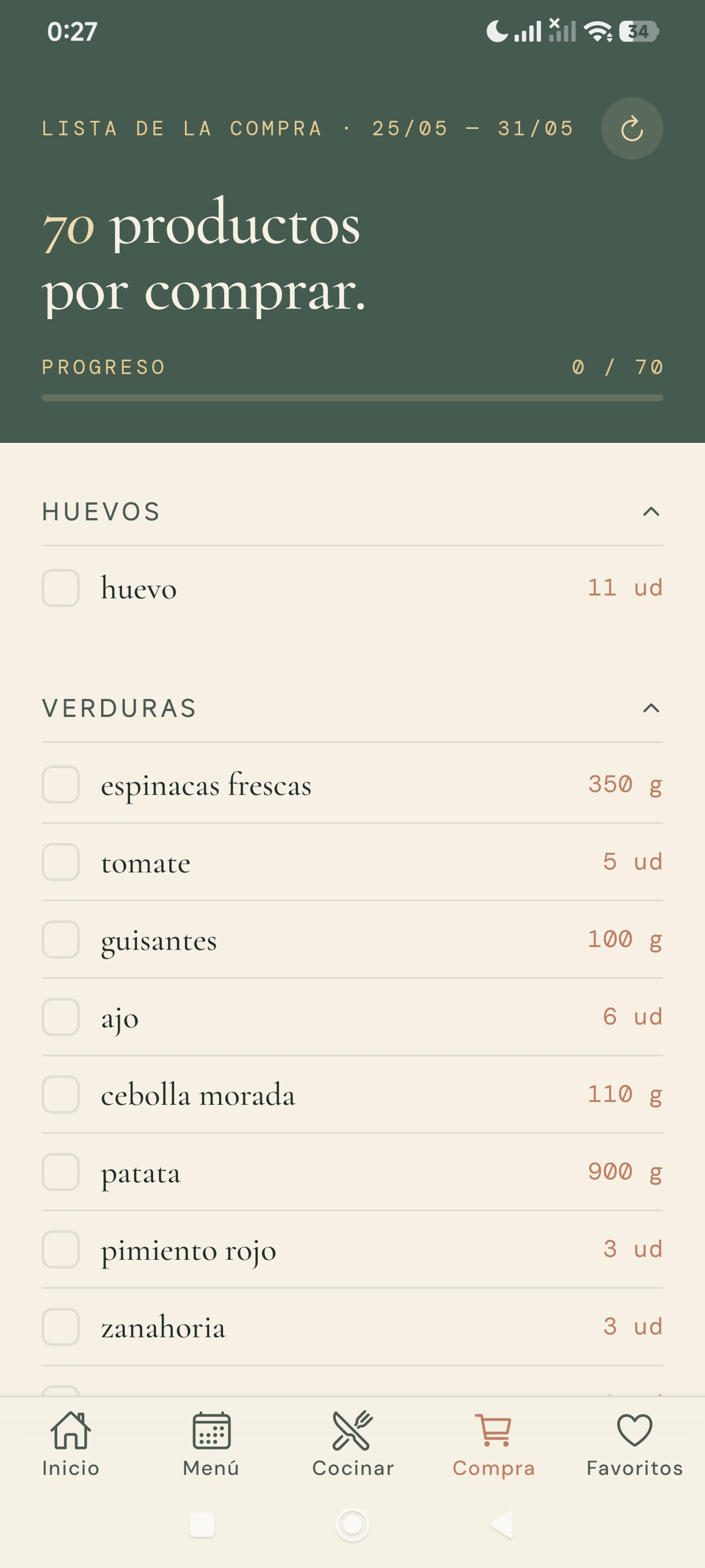 Lista de la compra automática en Coquu